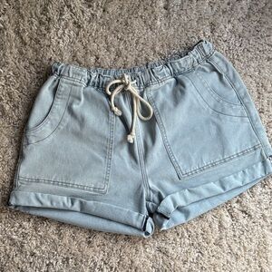 Listicle Light Blue Jean Shorts with Drawstring